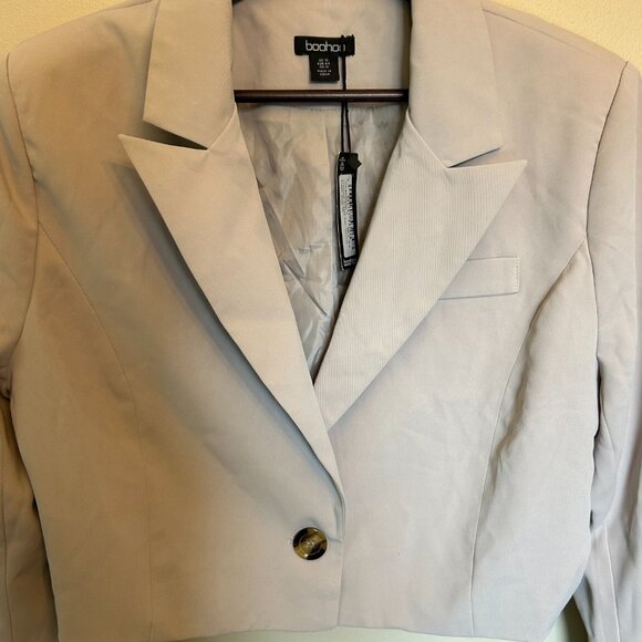 NWT Boohoo Women Oversized Cropped Boxy Tailored Blazer Size 12 Cream - Picture 4 of 15